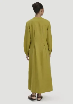 hessnatur Hemdblusenkleid mit Taillierung Maxi aus Bio-Baumwolle mit Leinen von|Damen Kleider & Röcke