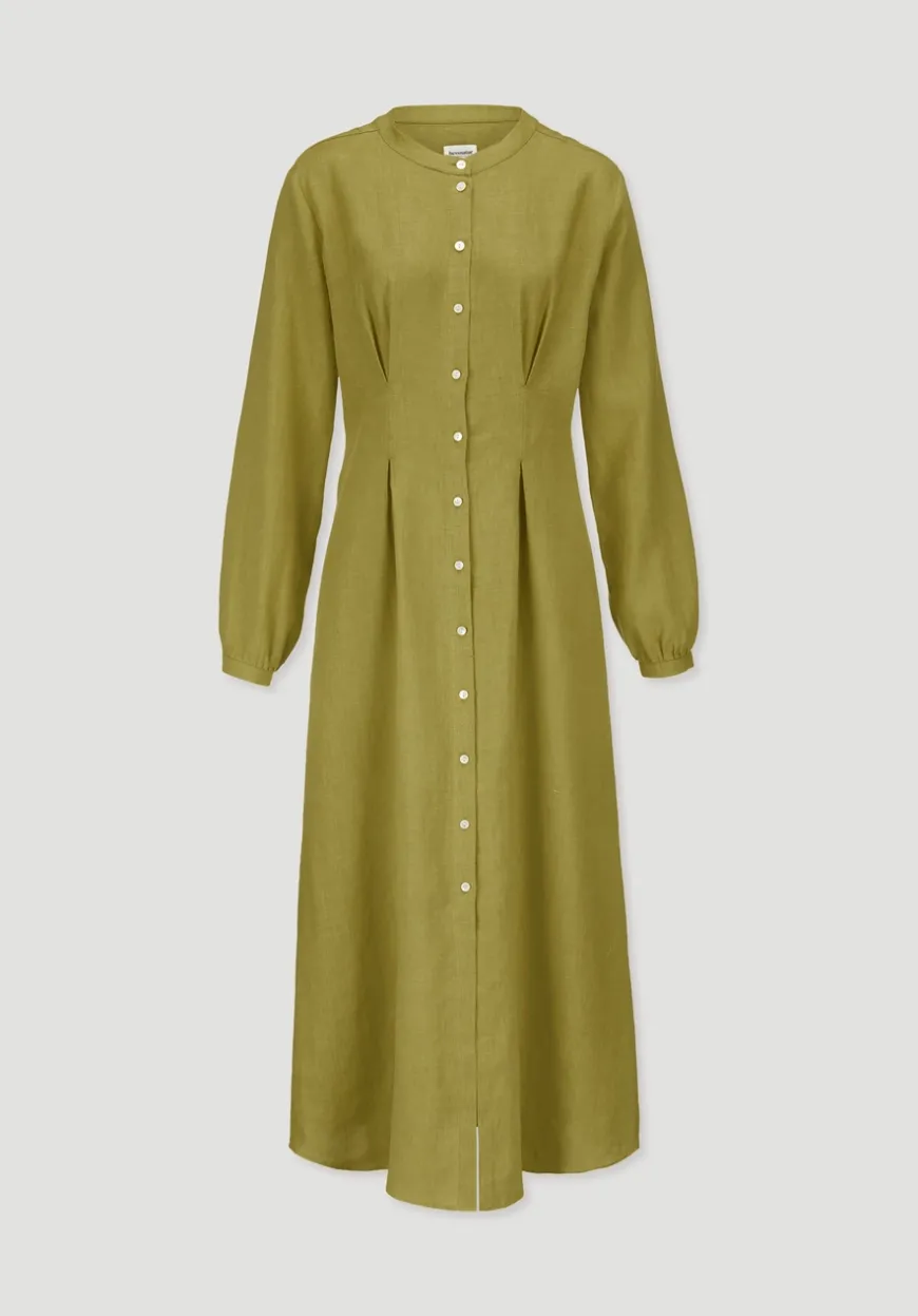 hessnatur Hemdblusenkleid mit Taillierung Maxi aus Bio-Baumwolle mit Leinen von|Damen Kleider & Röcke
