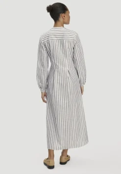 hessnatur Hemdblusenkleid mit Taillierung Maxi aus Bio-Baumwolle mit Leinen von|Damen Kleider & Röcke