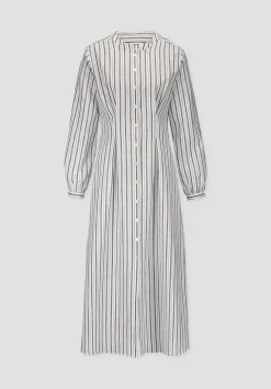 hessnatur Hemdblusenkleid mit Taillierung Maxi aus Bio-Baumwolle mit Leinen von|Damen Kleider & Röcke