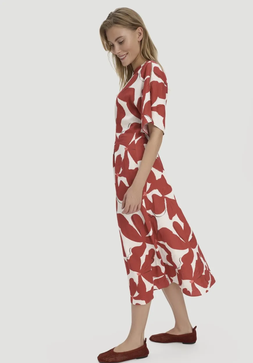 hessnatur Kleid mit Taillierung Midi aus reinem Leinen von|Damen Kleider & Röcke