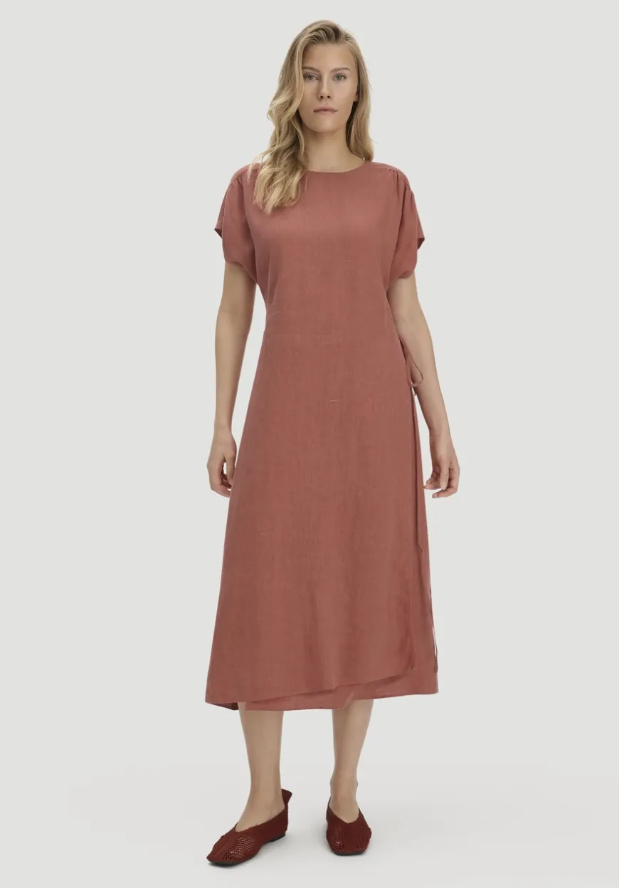 hessnatur Kleid mit Wickeloptik Midi aus reinem Leinen von|Damen Kleider & Röcke