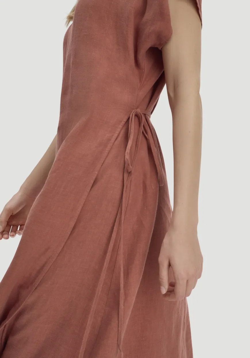 hessnatur Kleid mit Wickeloptik Midi aus reinem Leinen von|Damen Kleider & Röcke