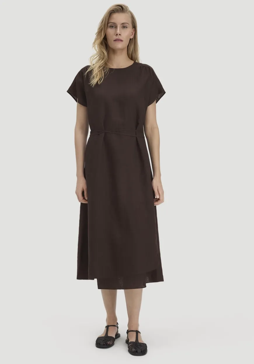 hessnatur Kleid mit Wickeloptik Midi aus reinem Leinen von|Damen Kleider & Röcke
