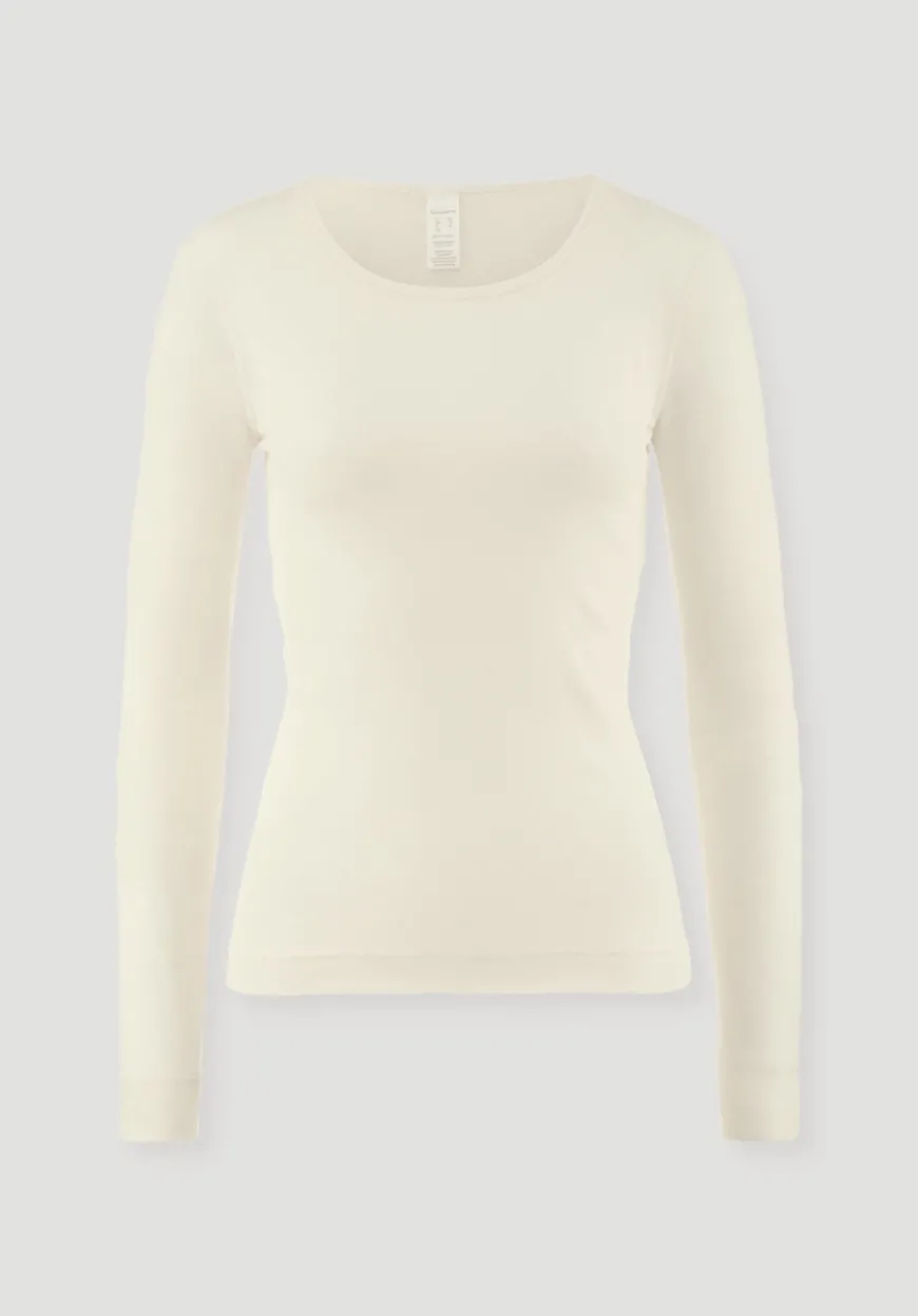 hessnatur Langarmshirt SILK & WARM TOUCH mit Bio-Merinowolle und Seide von|Damen Unterhemden|Unterhemden
