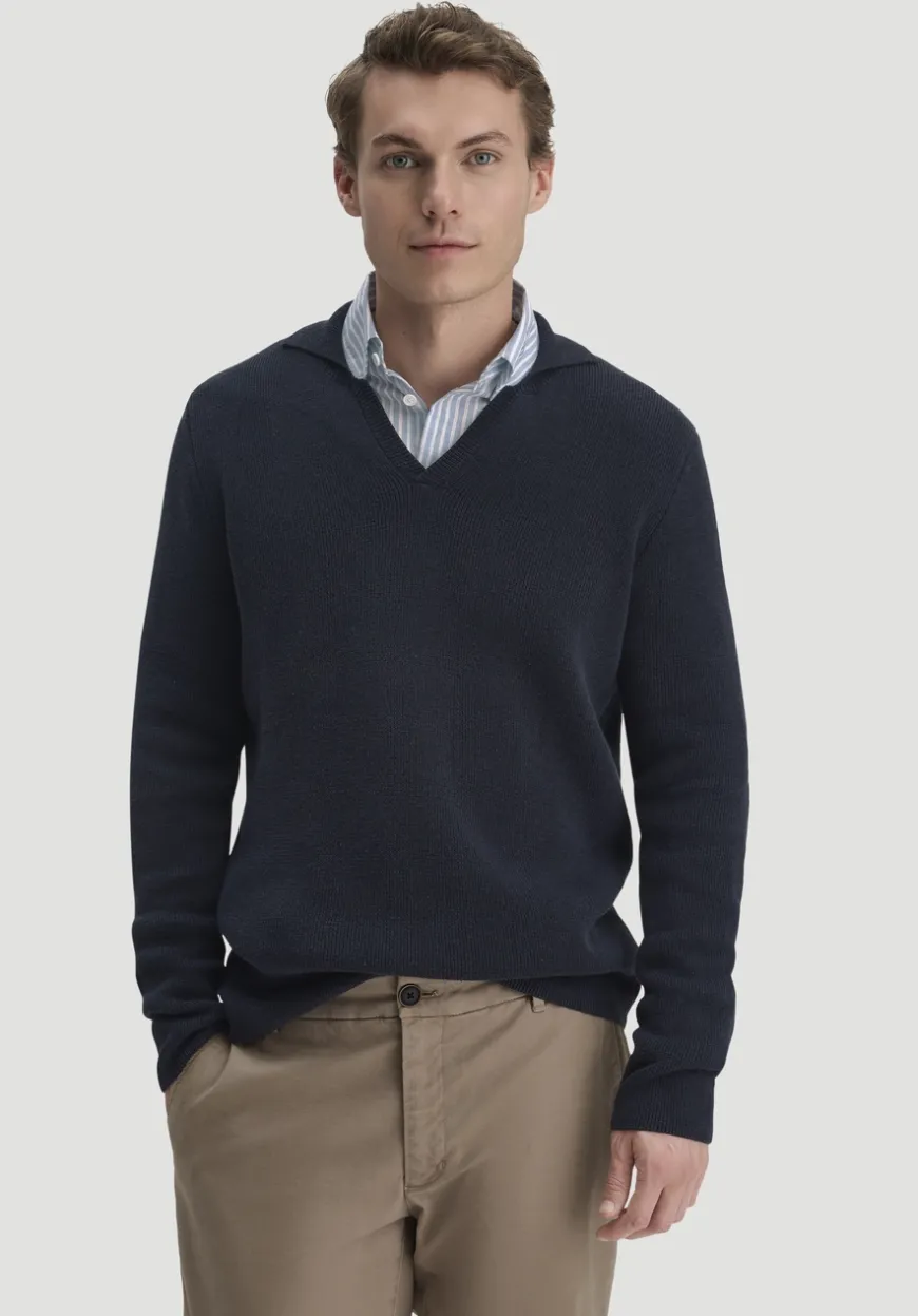 hessnatur Milano Strick Polo Regular aus Leinen mit Bio-Baumwolle und LENZING™ ECOVERO™ Viskose von|Herren Pullover
