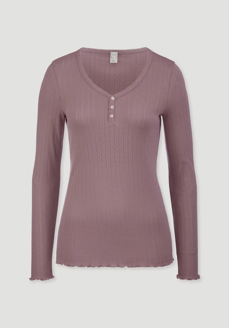 hessnatur Pointelle Henley Schlafshirt PURE COTTON aus reiner Bio-Baumwolle von|Damen Nachtwäsche|Nachtwäsche