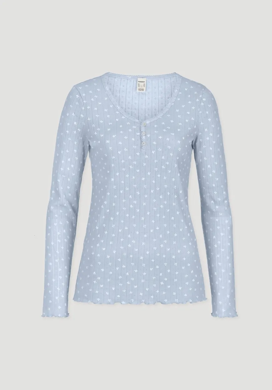 hessnatur Pointelle Henley Schlafshirt PURE COTTON aus reiner Bio-Baumwolle von|Damen Nachtwäsche|Nachtwäsche