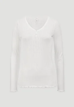 hessnatur Pointelle Henley Schlafshirt PURE COTTON aus reiner Bio-Baumwolle von|Damen Nachtwäsche|Nachtwäsche