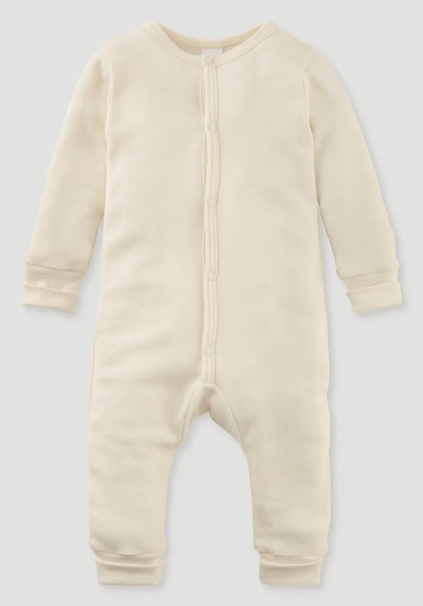 hessnatur Schlafoverall aus Bio-Baumwolle mit Bio-Merinowolle und Seide von| Pyjamas & Schlafoveralls|Baby Nachtwäsche