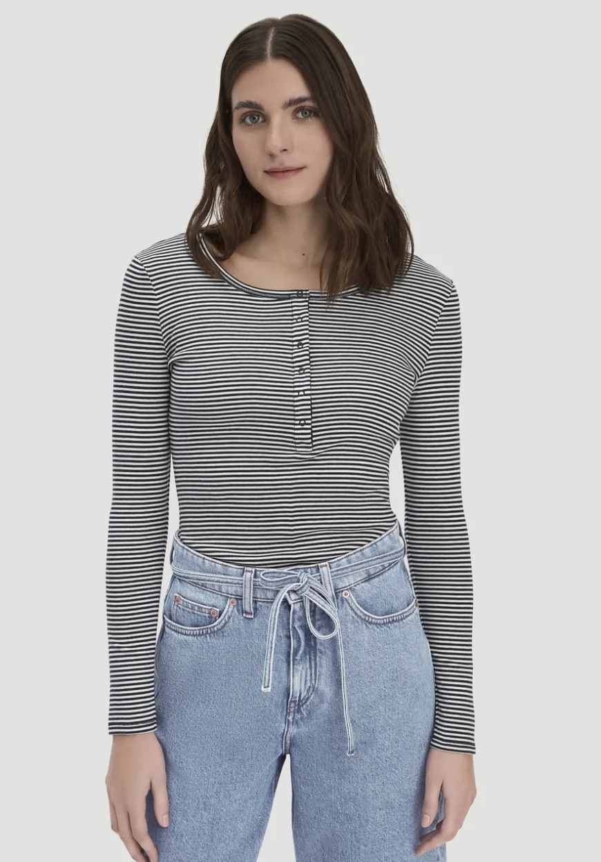 hessnatur Softrib Longsleeve Streifen Henley Fitted aus Bio-Baumwolle und TENCEL™ Modal von|Damen Shirts & Tops