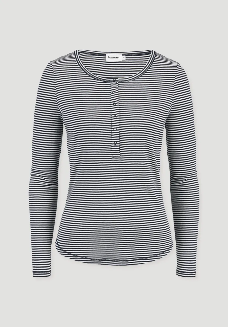 hessnatur Softrib Longsleeve Streifen Henley Fitted aus Bio-Baumwolle und TENCEL™ Modal von|Damen Shirts & Tops