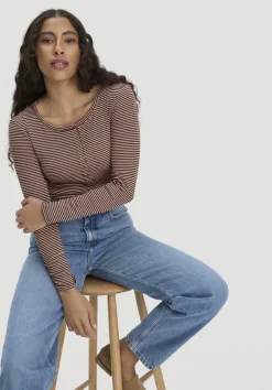 hessnatur Softrib Longsleeve Streifen Henley Fitted aus Bio-Baumwolle und TENCEL™ Modal von|Damen Shirts & Tops