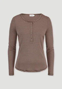 hessnatur Softrib Longsleeve Streifen Henley Fitted aus Bio-Baumwolle und TENCEL™ Modal von|Damen Shirts & Tops